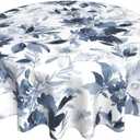 Spring Navy Blue Tablecloth Round 70 Inch, Dark Blue and White Flower Tablecloths Tablecloths Polyester Floral Table Cloth for Holiday Parties Kitchen Dining Indoor Outdoor