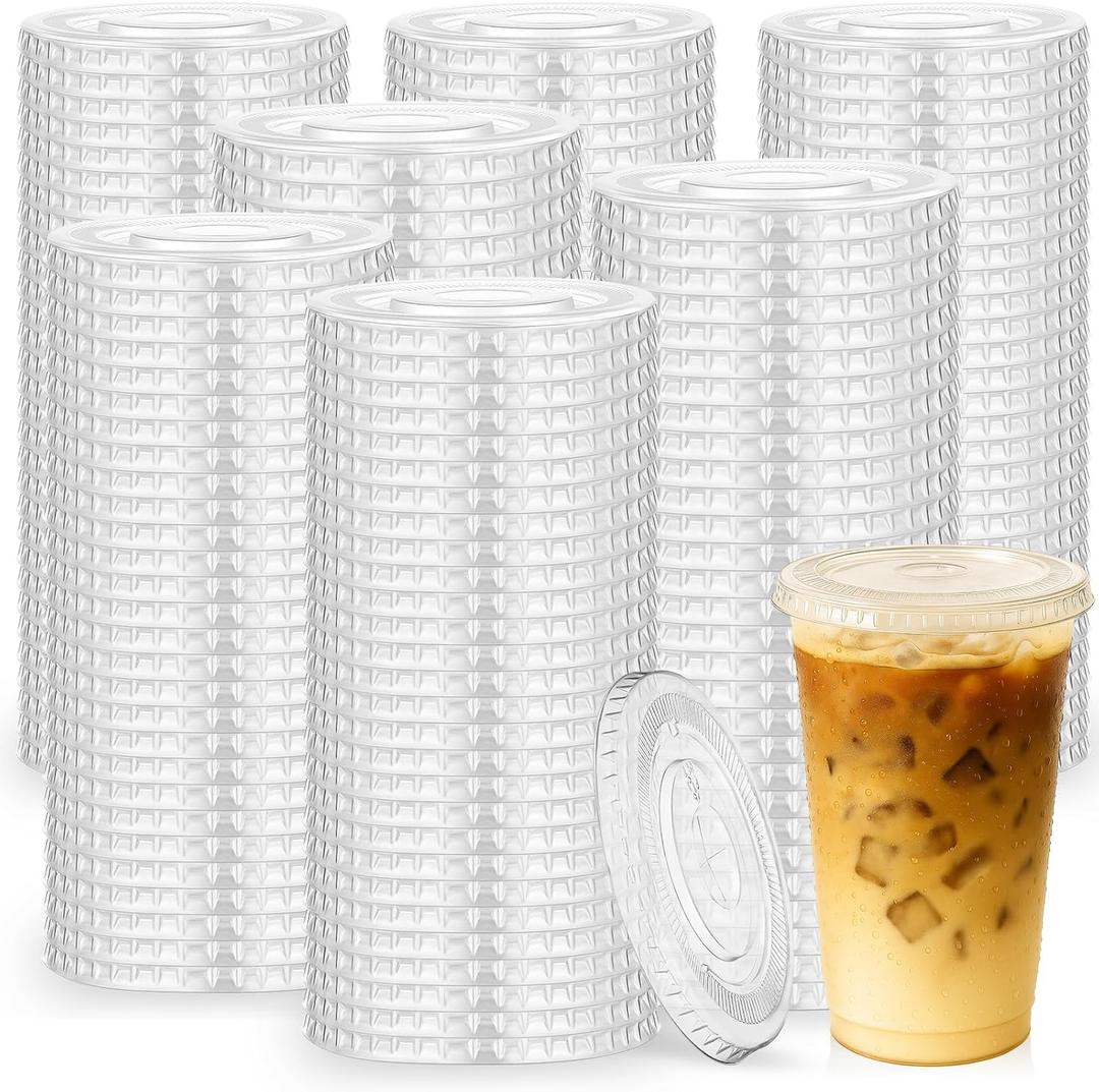 Hortsun 1000 Count 98mm Clear Flat Lids with Straw Slot Fits 16, 20, 24 oz Cups Disposable PET Plastic Transparent Cup Lids for Summer Iced Coffee Milkshake Ice Cream Party Supplies