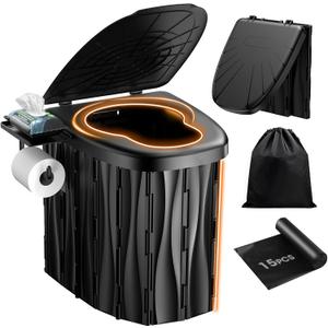 New Upgraded 15'' XL Portable Toilet for Adults, Camping Toilet Tested 500 LBS With Lid & Removable Paper Holder, Portable Potty for Truck Drivers, Camping, RV, Hiking, Car, Tent, Beach, Emergencies