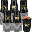Ziliny 50 Pack 80th Birthday Decorations Birthday Cups 16 oz Disposable Plastic Gold and Black Cheers to 80 Years Cups for Men Women Hot Cold Drinks for Wedding Anniversary Supplies