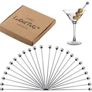 Premium Stainless Steel Cocktail Picks - 24 Pack / 4 Inch - Cocktail Skewers for Drinks