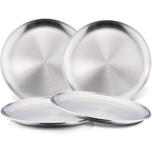 HaWare Toddlers Kids 18/8 Stainless Steel Plates, Durable Metal 304 Feeding 8in Dishes for Serving/Snack/Camping, No Plastic and Dishwasher Safe - 4 Pack
