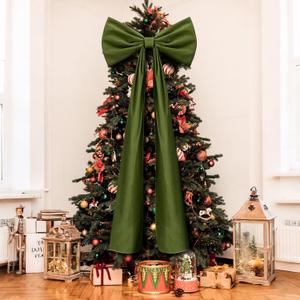 20 x 71 Inches Christmas Extra Large Velvet Bows Christmas Tree Topper Decor Giant Xmas Tree Toppers Bows for Home Wreath Wall Backdrop Birthday Wedding Party Decorations(Moss Green)