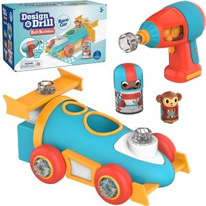 Educational Insights - Design & Drill Bolt Buddies Race Car Toy, Electric Drill and Screw Toys, Take Apart Car for Kids, STEM for Toddler Boys & Girls, Mechanic Toys, Build and Play Set for Toddlers
