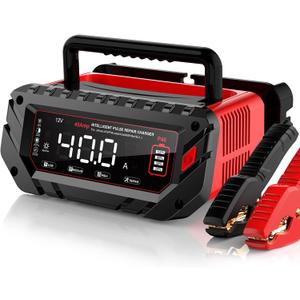 40 AMP Car Battery Charger, 6V/12V/24V Lead-Acid, Lithium, LiFePo4 Smart Battery Charger, Large Screen Trickle Charger, Fully Automatic Chargers and Maintainer for Car, Motorcycle, Lawn Mower