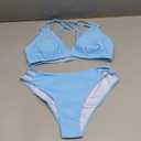 Women's Sexy V Neck Bikini Sets Two Piece Mid Waist Bathing Suits Hollow Out Cutout Swimwear Cheeky Swimsuits (Medium, Light Blue)