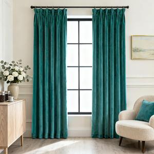 Pinch Pleated Teal Velvet Curtains 84 inch Length 2 Panel Set for Living Room Soft Modern Elegant Plush Velvet Luxury Fabric Room Darkening Window Drapes Thermal Insulated Bedroom Curtain Peacock Blue