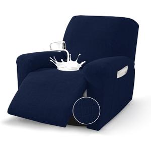 MAXIJIN Waterproof Recliner Chair Covers 3 Pieces Recliner Cover That Stay in Place, Washable Lazy Boy Recliner Slipcovers with Pockets Reclining Protector for Pet, Kids (Navy Blue, Recliner)