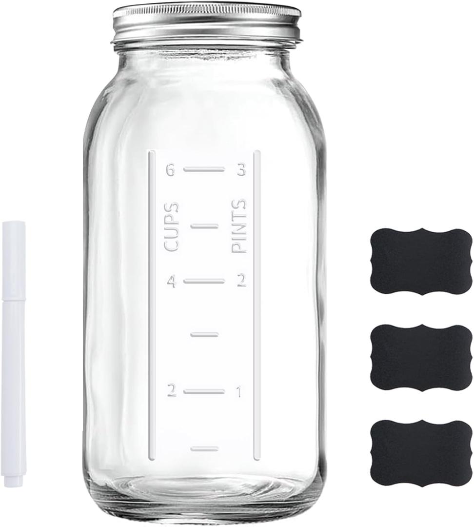 FyndraX 64 OZ Wide Mouth Mason Jar with Lid, Clear Heavy Duty Glass Airtight Storage Canning Jar and Band Half Gallon / 2 Quart Fermenting, Pickling, Storing, Pack of 1