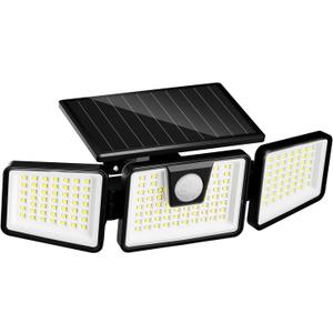 INCX Solar Lights Outdoor Waterproof, 3000 LM 156 LED Motion Sensor Outdoor Lights, 3 Heads Solar Powered Security Flood Light Motion Detected Spotlight for Patio Garage Yard Entryways, 1 Pack Black
