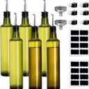 Frcctre 6 Pack 17 Oz Glass Olive Oil Dispenser Bottles, Oil and Vinegar Cruet Set With Stainless Steel Pourer Spouts, Olive Oils Carafe Decanter for Kitchen, Dark Green