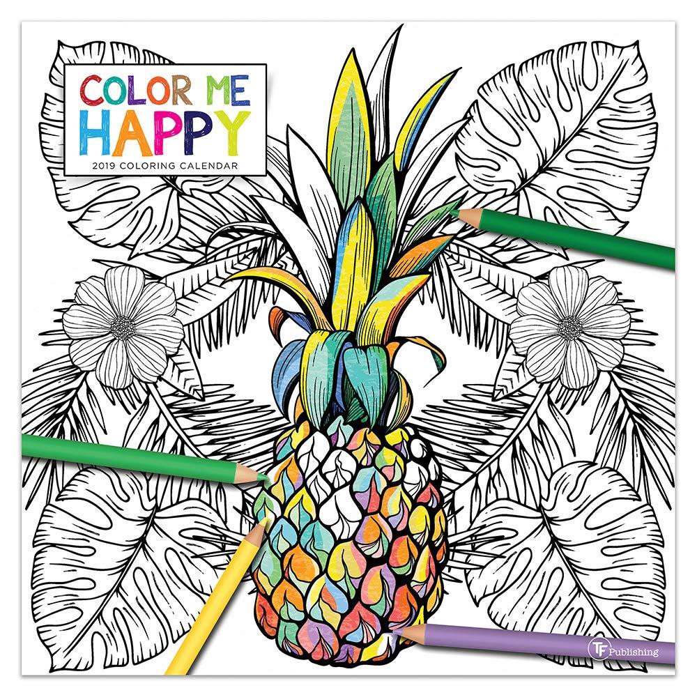 2019 Coloring Calendar: Color me Happy, 12x12 Inch Monthly Calendar, Adult Coloring Book Theme, With 4-Month 2020 Bonus Spread, Pack of 2 