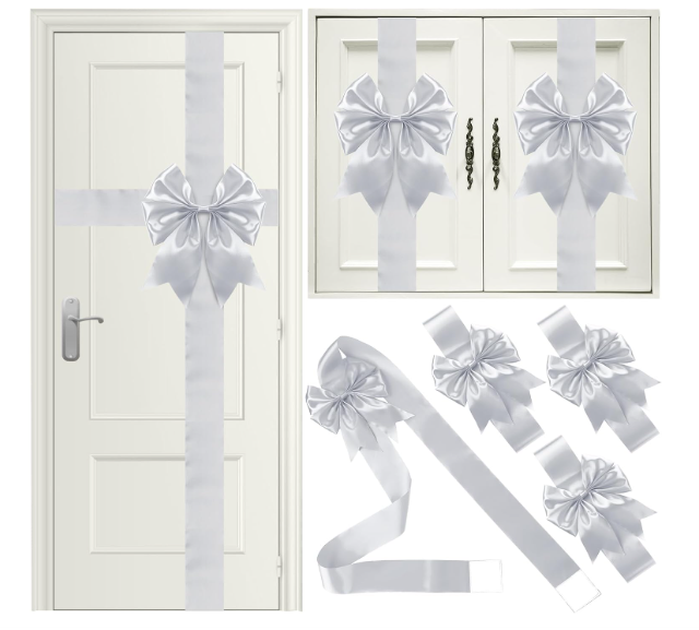 Ganeen 7 Pieces Christmas Cabinet Door Ribbon Bow Large Christmas Door Bow Christmas Cabinet Festive Ribbons Cabinet Bows Christmas Tree Bow Christmas Wreath Bow (Silver)