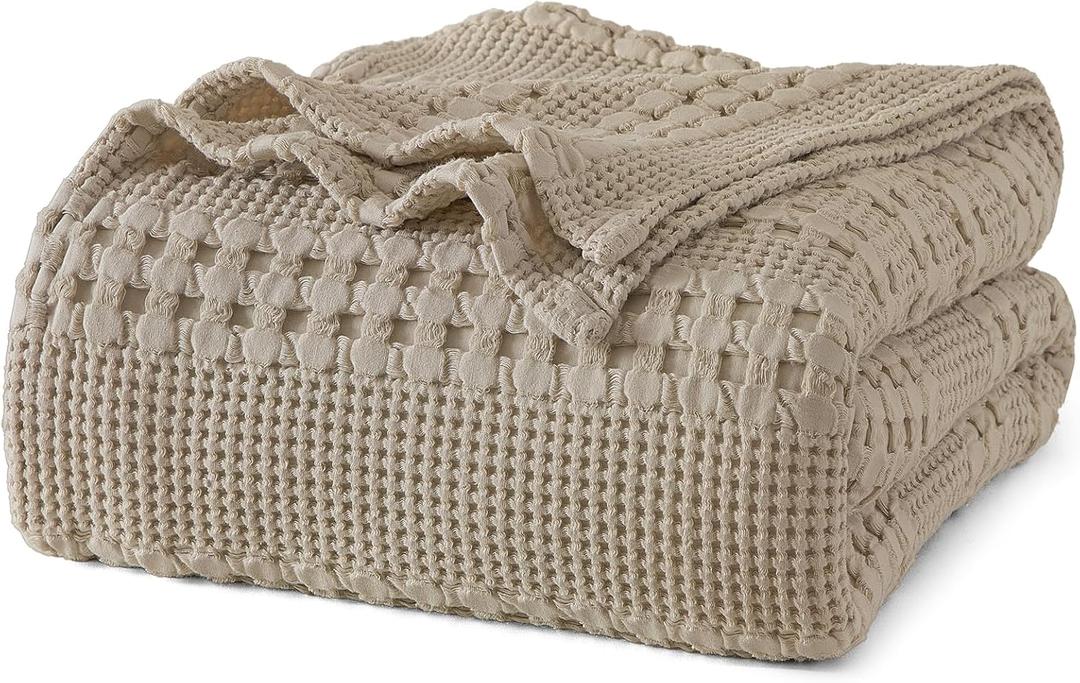 PHF 100% Cotton Waffle Weave Blanket King Size, Soft Lightweight Breathable Cozy Summer Blankets for Bed, Luxury Aesthetic Woven Bedding for Home Decor, 108"x90", Simply Taupe