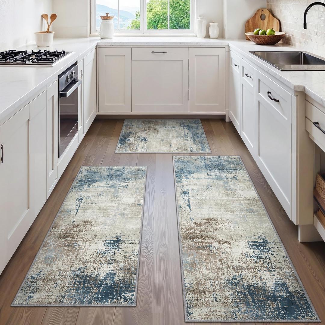 Farmhouse Kitchen Rugs Sets 3 Piece with Runne, Non Slip Kitchen Rugs and Mats Set, Boho Kitchen Mats for Floor
