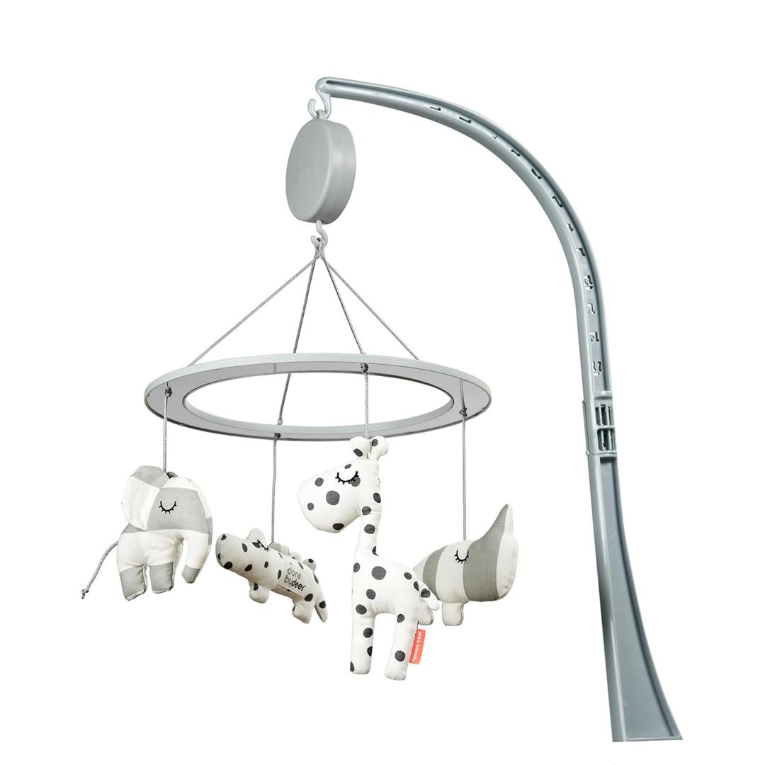 Done by Deer Sleepy Grey Musical Mirror Mobile, Plays Mozart's Lullaby - Mobile with Easy-to-Install Holder Arm for Cribs, Cots, and Playpens - Perfect for Early Development and Curiosity Stimulation