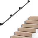 Industrial Pipe Stair Handrail, Wall-Mounted Metal Hand Rail for Indoor & Outdoor Steps, Black Galvanized Iron, Vintage Farmhouse Style, Heavy Duty Support for Stairs & Porch (Black, 12ft)