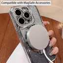 Magnetic Kickstand Case for iPhone 17 Pro with Glitter Lens Protector, Compatible with Magsafe, Luxury Bling Diamond Cover Glitter Rhinestone Phone Case Women (Silver, for iPhone 17 Pro 6.3")