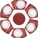 PIGCHCY Wedge Shaped Placemats Set of 6 with Centerpiece Round Mats Washable Kitchen Placemats Heat-Resistant Table Mats (Burgundy Red)