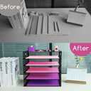 5 Tier Lettrer Tray Organizer, Metal Mesh Desk File Organizer with Sliding Trays, Paper Sorter Desk Organizer for Home Office School, Black