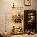 4 Tier Bar Cart with Wheels, Home Bar Serving Cart, Rolling Mini Wine Cart with Wine Rack and Glass Holder, Drink Cart for Dining Room, Living Room, Kitchen, Bar and Outdoor, Gold