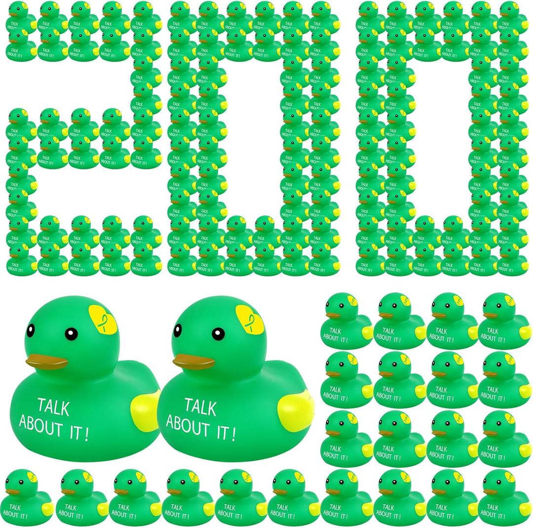 DEEKIN 60 Pcs Mental Health Rubber Duck Mental Health Awareness Green Ribbon Rubber Duck Mental Health Gifts Duck for Friend Family Coworkers Fundraiser Giveaways