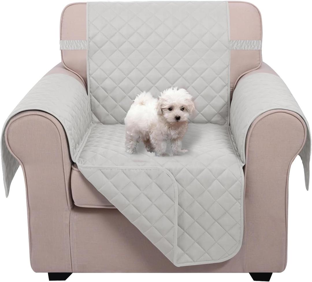 U-NICE HOME Recliner Chair Covers Reversible Chair Cover Pet Covers for Dogs with Elastic Straps Water Resistant Diamond Quilted (23''Armchair, Light Grey/Light Grey)