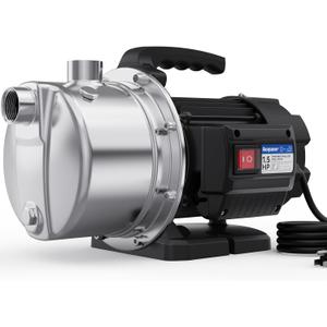 Acquaer 1.5 HP Portable Shallow Well Pump Garden Pump, Stainless Steel, 1210 GPH, 115V Sprinkler Water Transfer Draining Irrigation for Water Removal and Lawn Garden