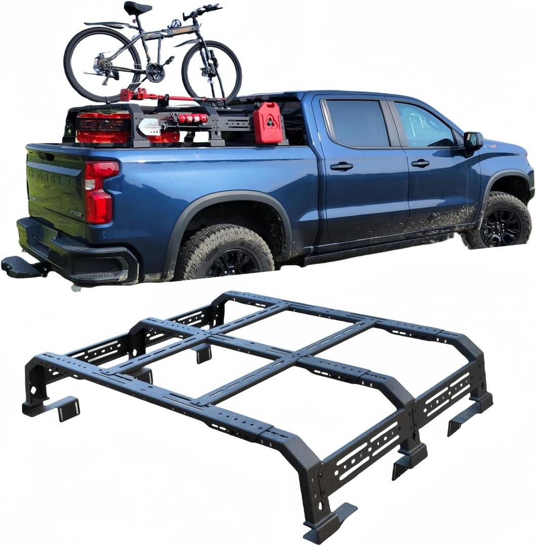 Overland Bed Rack for Full-Size & Mid-Size Pickup Truck. Compatible with Tonneau Cover |No Drilling Installation