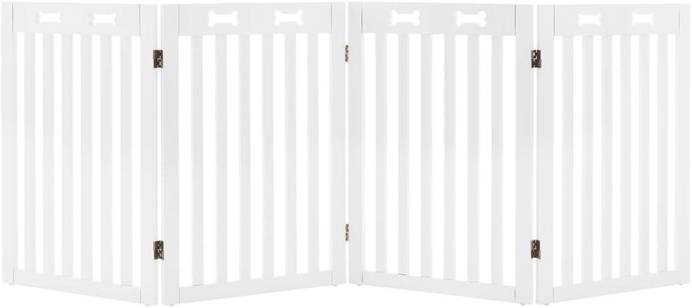 unipaws 29.5'H Free Standing Tall Wooden White Dog Cat Gate, Foldable Pet Fence for Doorway, Stairs, Indoor Use