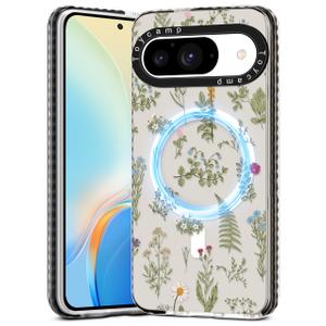 Toycamp for Pixel 9 Pro/Pixel 9 Case - Compatible with MagSafe Women Girls Cute Phone Cover Magnetic with Shockproof Protective Girly Pretty Unique Designer for Google 9 Pro/Pixel 9 Cases, Flower 