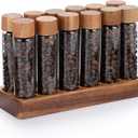 JUXYES Set of 12 Single Dose Coffee Bean Storage Tubes with Wooden Stand and Lids, Dosing Glass Vials for Coffee Storage, Coffee Bean Container Cellars, Espresso Bean Canisters Set, 2 fl oz