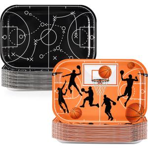 50Pcs Basketball Party Decorations 10" x 6.5" Sports Themed Paper Plates Disposable Orange and Black Sport Plates for Boys Men Basketball Birthday Party Supplies