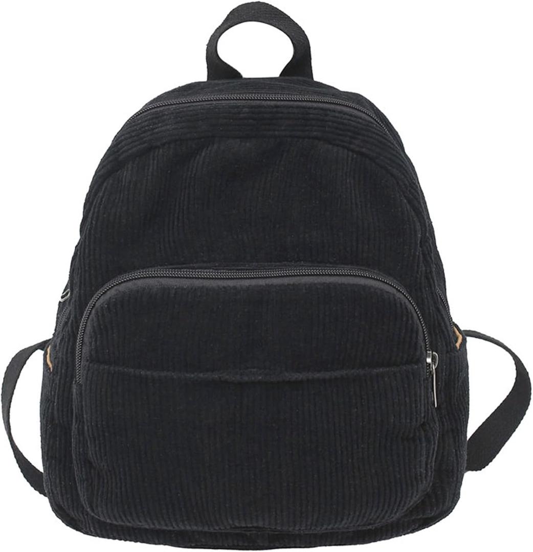 Makukke Small Corduroy Backpack Purse for Women - Vintage Mini Fashion Casual Aesthetic Backpack, Black