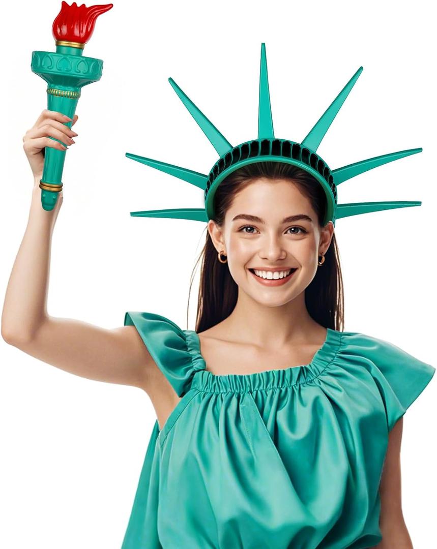 Statue of Liberty Crown and Torch,Statue of Liberty Costume Accessories for Adult Independence Day Cosplay