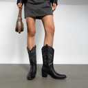 DREAM PAIRS Cowboy Boots for Women Cowgirl Western Boots Fashion Embroidery Stitched Chunky Heel Mid Calf Boots 7.5