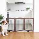 Dog Fence Indoor,Dog Gate Indoor for Doorway pet gate -3-Panel Freestanding, Hallways, House or Stairs -60x24-Inch Retractable Foldable Expandable Wood Pet by SFJC (Brown) ﻿