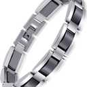 Feraco Mens Magnetic Bracelets, Classic Balck Titanium Stainless Steel Bracelet with Natural Hematite Magnet Stones,Men's Jewelry Gifts, 8.66 inch