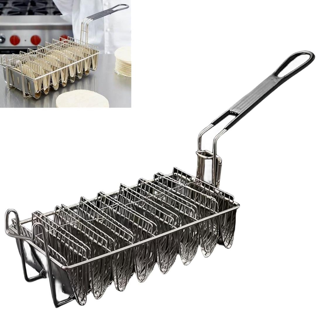 Tortilla Fryer Taco Fryer Basket,Taco Shell Fryer, Holds 8 Shells Deep Fryer Taco Holders Basket with Detachable Grip Handle