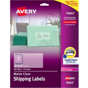 Avery Printable Shipping Labels with Sure Feed, 2" x 4", Matte Clear, 100 Blank Mailing Labels (15663)