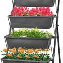 GENMOUS 4 Tier Raised Garden Bed Tall 45'' Vertical Elevated Garden Planter Standing Garden Bed Planter Box with Drainage Holes Removable Tray Outdoor Herb Planter Stand on Patio Balcony Porch Black