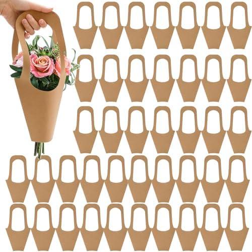 ZOOFOX 7 Pack Flower Bouquet Bags with Handle, Kraft Paper Flowers Gift Bags, Brown Paper Flower Wrapping Bags for Flower Arrangement Florist Shop Packaging Supplies