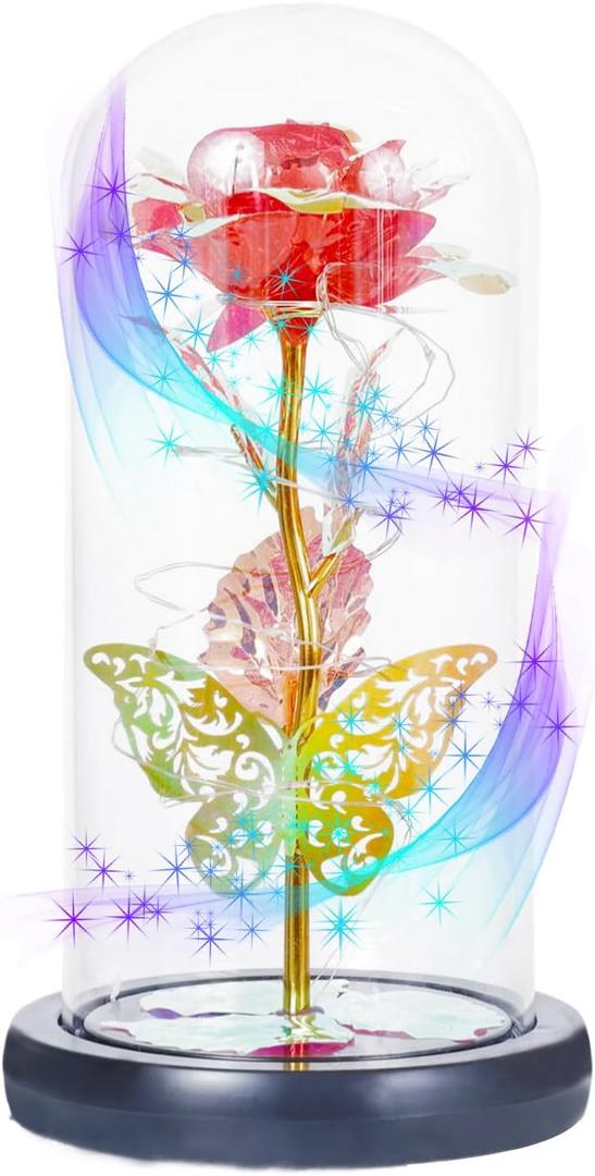 (red) Birthday Gifts for Women,Gifts for Her, Handmade Glass Roses Flowers Birthday Gifts for Women Mom Wife GirlfriendColorful Rainbow Flower Rose Gifts for Wife,Mom,Anniversary