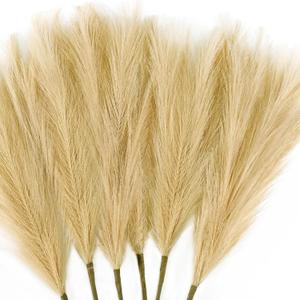 6 PCS Faux Pampas Grass Arrangement - 18"/45cm Artificial Fluffy Pompous Grass Stems for Boho Chic Home and Wedding Decor (Khaki)