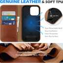 SHIELDON Case for iPhone 16 Pro Max 5G 2024, Genuine Leather Folio Wallet Magnetic Kickstand RFID Blocking Card Slots Shock-Absorbent Phone Cover Compatible with iPhone 16 Pro Max 6.9" - Retro Brown