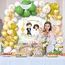 2 x 100Pcs Baptism Decorations for Twins, Nuestra Primera Comunion Backdrop Christening Party Decorations Green and Gold Balloon Garland Kit Baptism Christening Religious Party Baby Shower