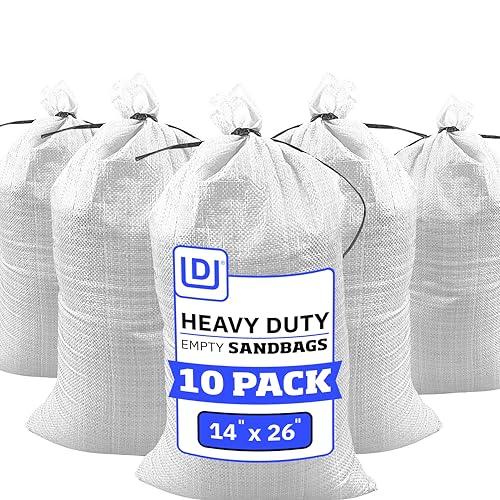 DURASACK Heavy Duty Sand Bags with Tie Strings Empty Woven Polypropylene Sand-Bags for Flood Control with 1600 Hours of UV Protection, 50 lbs Capacity, 14x26 inches, White, Pack of 3