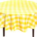 Hiasan Checkered Round Tablecloth 60 Inch - Waterproof & Wrinkle Resistant Washable Fabric Spring Table Cloth for Dining Room Party Outdoor Picnic, Yellow and White