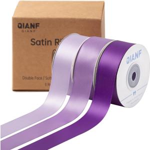 QIANF Purple Double Face Satin Ribbon 1 Inch x 45 Yards Lavender Fabric Ribbon for Gift Wrapping, Flower Bouquets, Hair Bows Making, Wedding Decoration, Invitation Cards, Christmas (3 Rolls *15Yd)