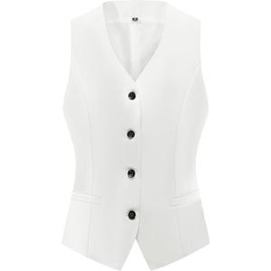 V VOCNI Women's Fully Lined 4 Button V-Neck Economy Dressy Suit Vest Waistcoat (Medium, White) V VOCNI Women's Fully Lined 4 Button V-Neck Economy Dressy Suit Vest Waistcoat (Medium, White)
